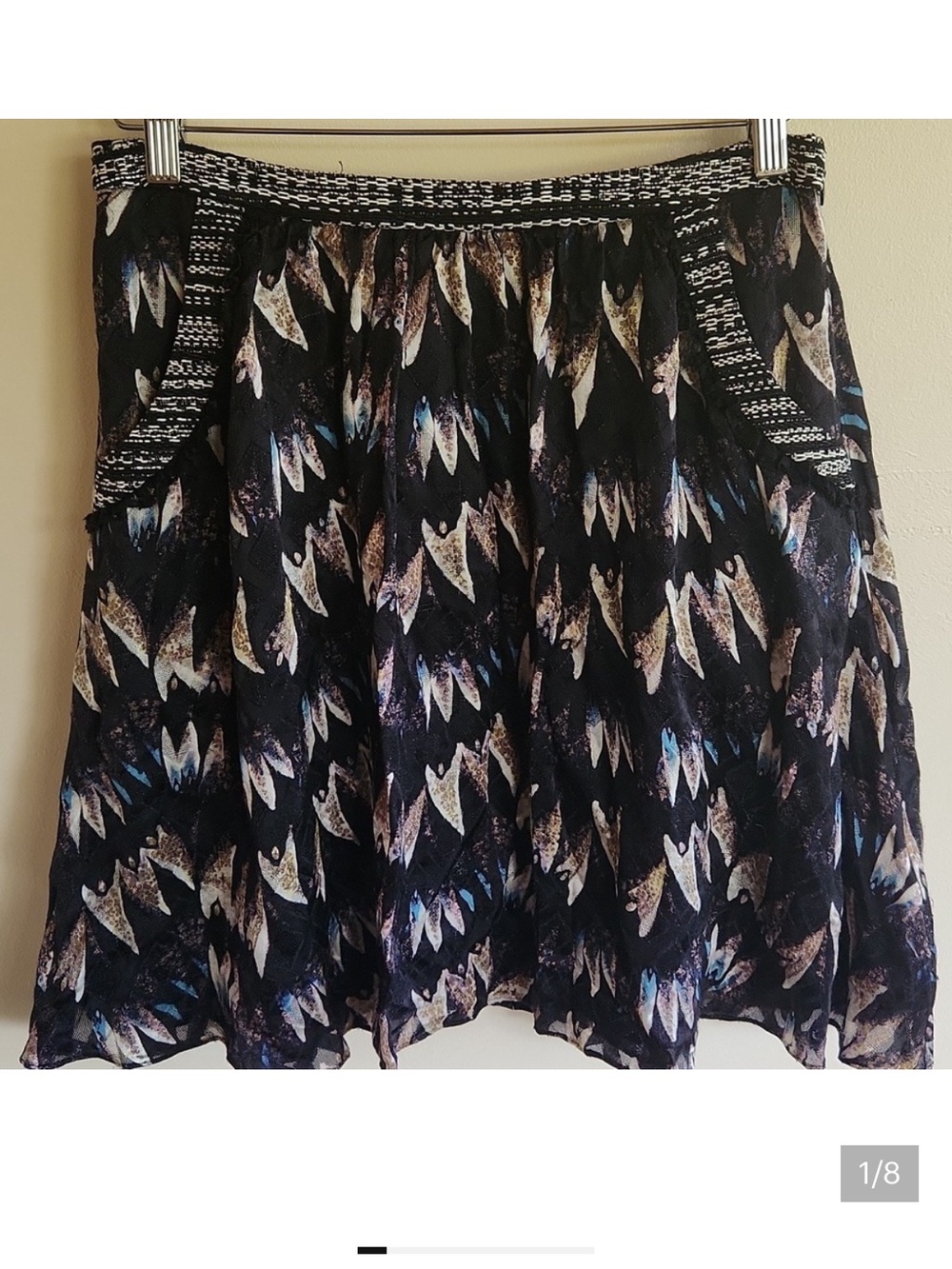 ★ Vintage Diane Von Furstenberg Printed A-Line Skirt with Feather Motif